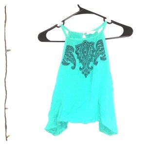 Teal embroidered cropped tank top